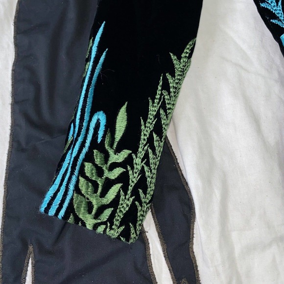 1960s Designer Silk Velvet Evening Gown w Elaborate Floral Embroidery Boho Glam - Picture 8 of 14